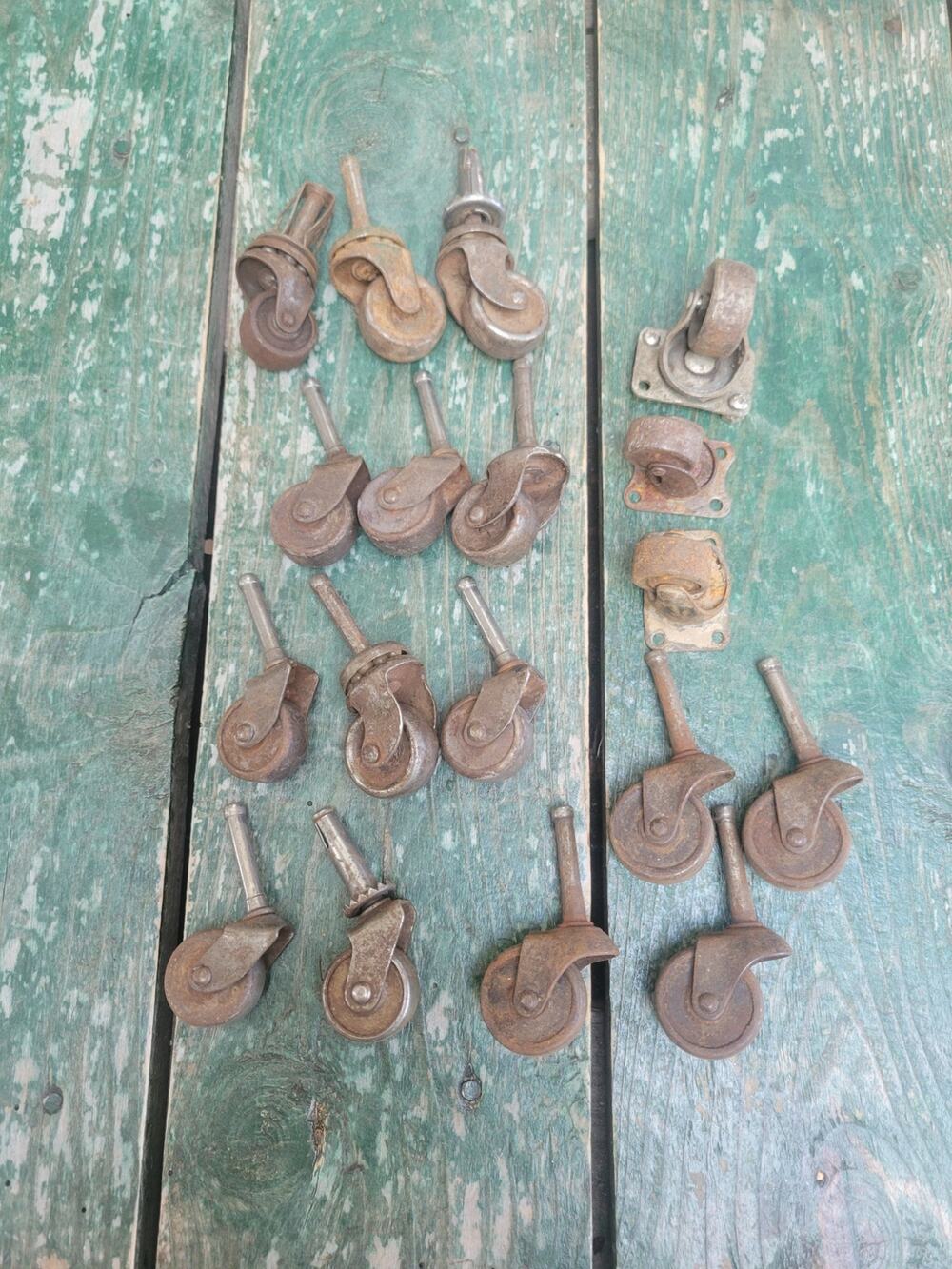 Antique Vintage Furniture Caster Wheels Lot of 18 Cast Iron Metal Steampunk DIY